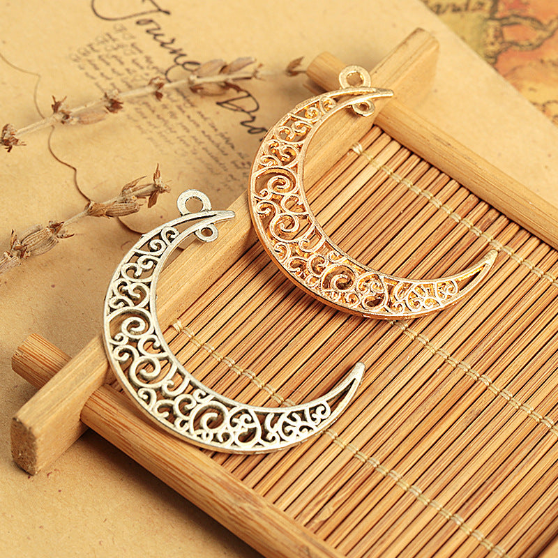 Hollow Crescent Moon Alloy Charm Pendant 40x30mm