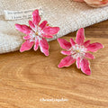 Layered Petal Flower Stud Earrings in Four Bright Colors view 4