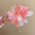 Translucent Fabric Flower Hairpin With Pearl Like Drop In Five Colors view 6