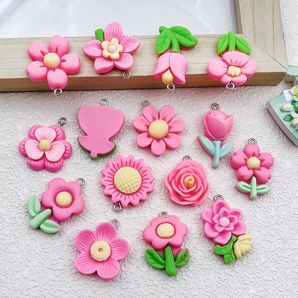 Resin Magenta Tulip Sunflower Flower Charm Pendant for Hair Accessories DIY Jewelry