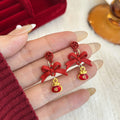 Red and Gold Auspicious Motif Long Dangle Earrings in Ten Styles view 12