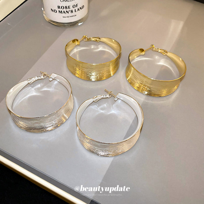 Wide Textured Hoop Earrings in Gold and Silver Tones