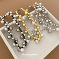 Mixed Pearl and Metal Bead Necklaces in Three Tones view 2