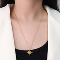 Gold Eight-Point Star Pendant Necklace Fine Cable Chain view 6