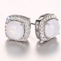 Cushion Halo Opal Stud Earrings Rose Gold White Gold view 6