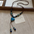 Ceramic Heart Pendant Cord Necklace Multicolor Glaze Beads view 10