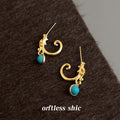 Gold Dragon Scroll C Hoop Earrings Turquoise Drop Pair view 6