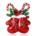 Red Enamel Christmas Mittens Brooch With Candy Canes view 1