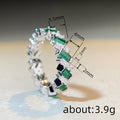 Green And Clear Baguette Woven Eternity Band In Silver Tone view 4