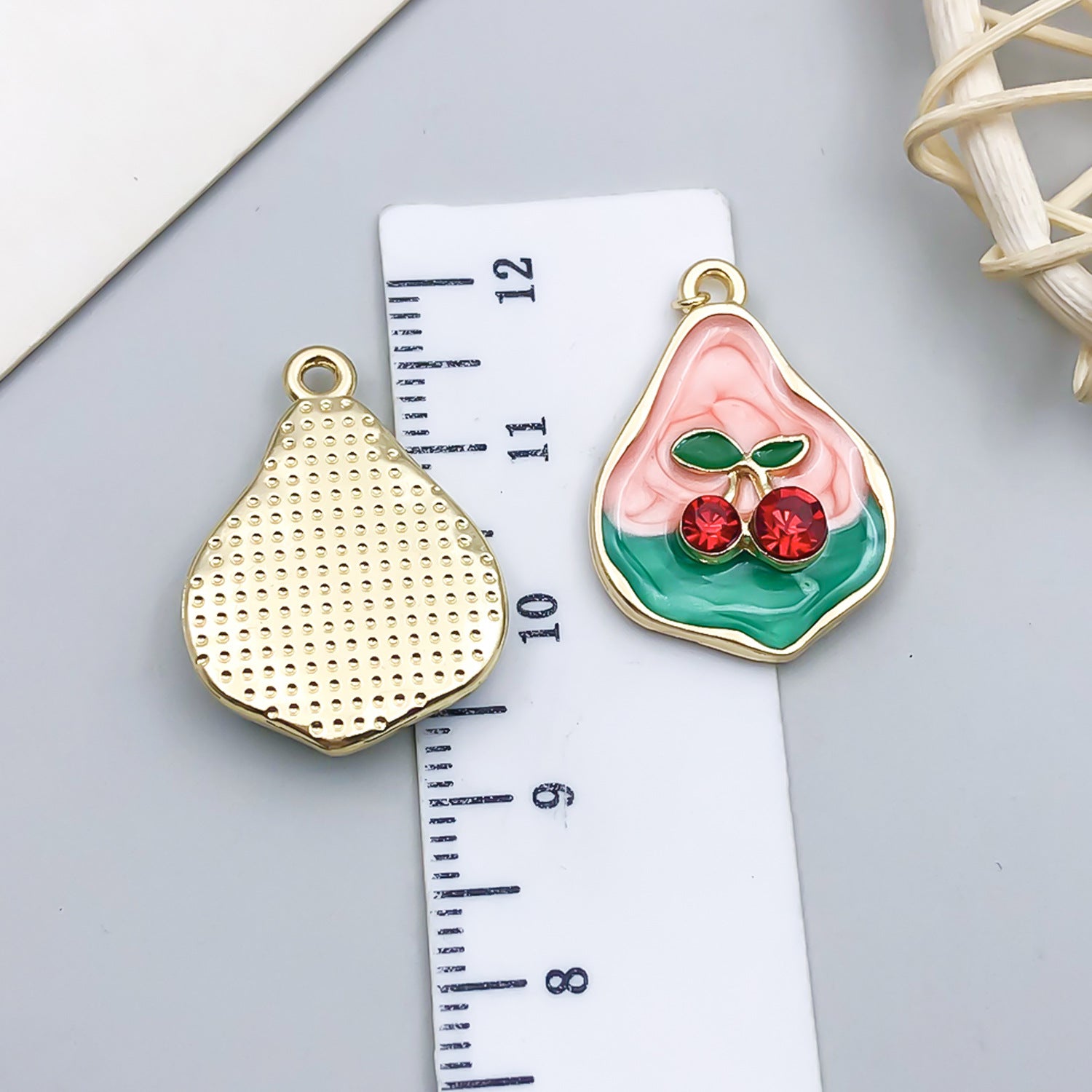 Zinc Alloy Enamel Pearl Cherry Charm Pendant for DIY Necklace Bracelet Earrings