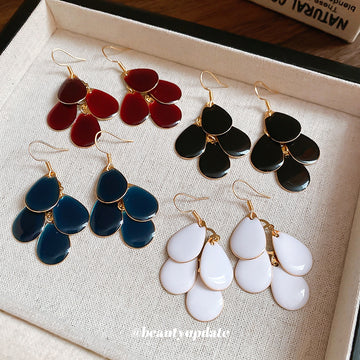 Tiered Enamel Teardrop Earrings in Red and Blue, Two Styles