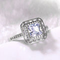 Rectangular White Stone Ring with Double Halo and Pavé Band view 2
