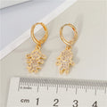 Gold Tone Asymmetric Crystal Boy and Girl Huggie Drop Earrings view 2