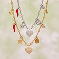 Stainless Steel Bead Chain Heart Zircon Chili Star Charm Necklace view 2
