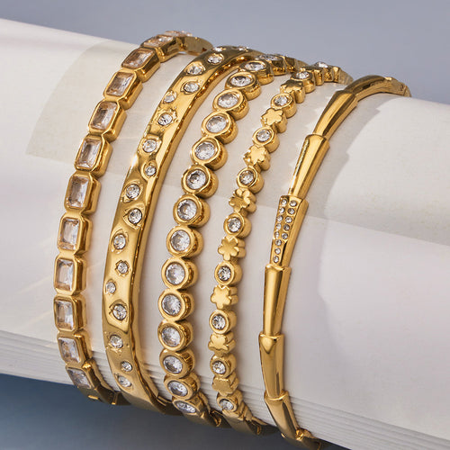 Grouped style view of crystal hinged bangle collection in main image 2.