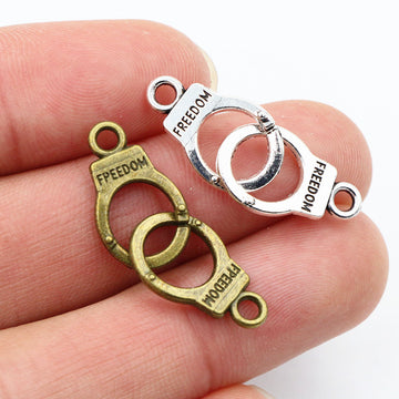 Handcuff Shape Charms with Freedom Lettering in Mixed Finishes