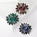 Crystal Sunburst Flower Brooch Burgundy Blue or Green Pin view 1