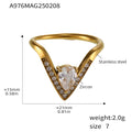 V Shape Pear Zircon Adjustable Open Ring Gold Steel view 10
