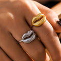 Open Lip Shaped Textured Adjustable Ring Titanium Steel view 3