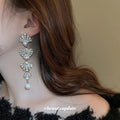 Silver Tone Crystal Bow Pearl Look Drop Earrings Jewelry view 3