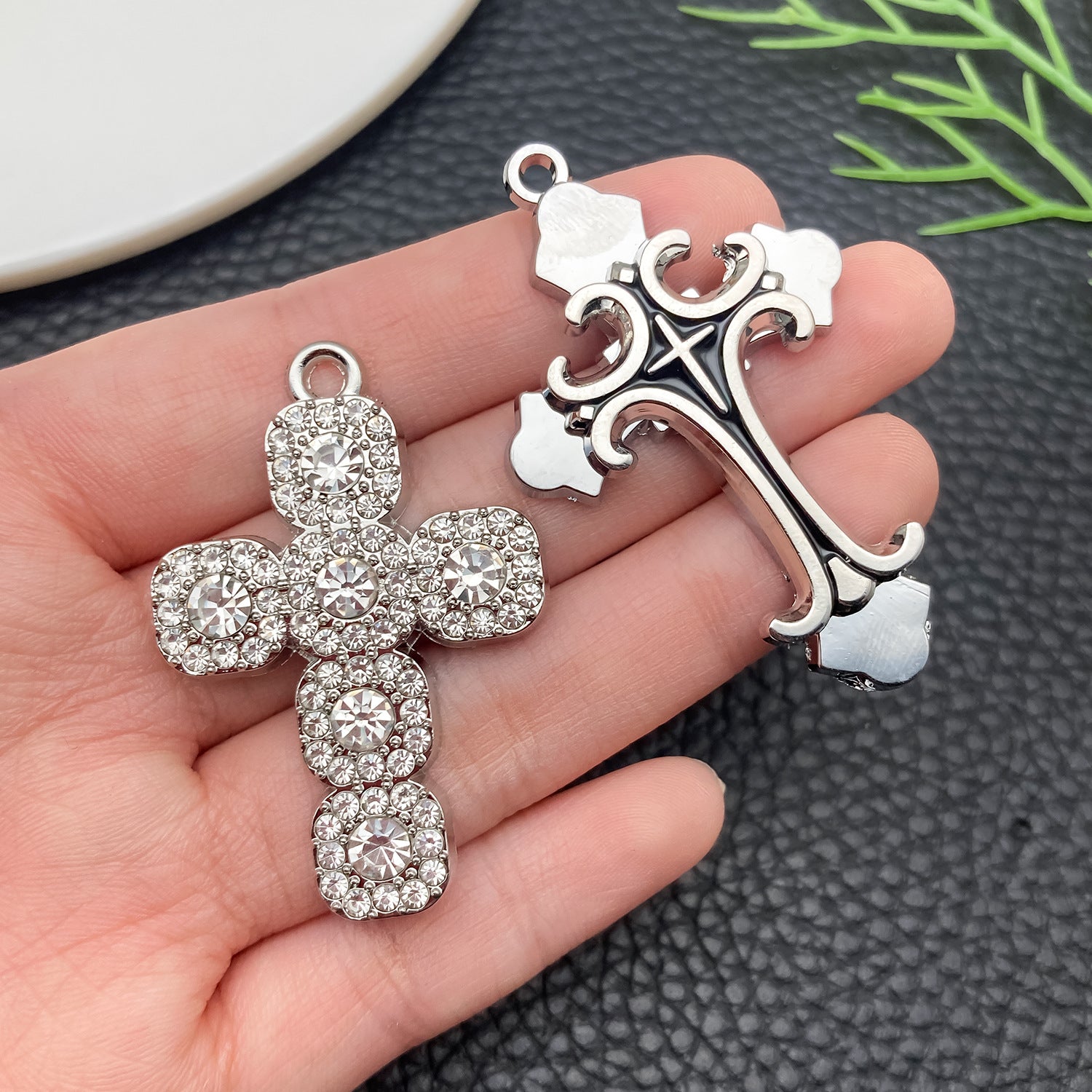 White K Zinc Alloy Rhinestone Cross charm pendant for DIY necklace street jewelry