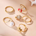 316L Steel Open Rings Flower Ladybug Bell Pearl Five-Stone view 3