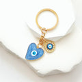 Blue Heart Evil Eye Keychain Gold Ring Rhinestone Charm view 4