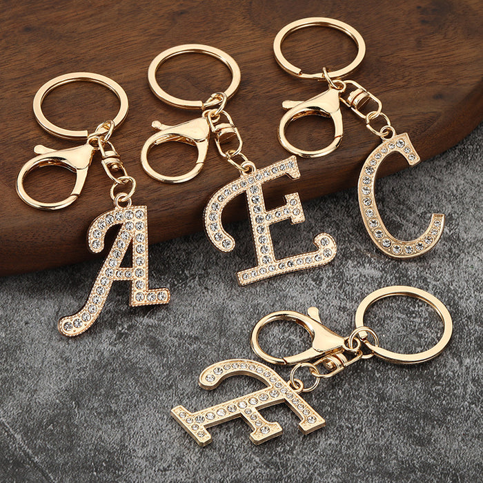 Rhinestone Letter Keychain Metal Alphabet Bag Charm Gift Accessory