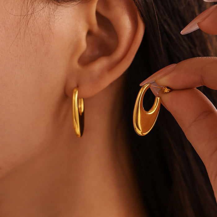 Gold Polished U-Shaped Stud Earrings Smooth Metal Finish