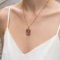 Stainless Steel Oval Stone Pendant Satellite Chain Necklace view 3