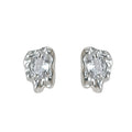 Silver Irregular Molten Frame Oval CZ Stud Clip Earrings view 5