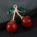 Glitter Cherry Rhinestone Charm Pendant With Green Crystal Leaves view 4