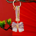 Striped Crystal Bow Keychains with Jeweled Wrist Straps in Five Colors view 9
