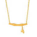 Gold Bamboo Bar Pendant Necklace Leaf Dangle Charm view 5