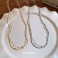 Silver Double Layer Snake Chain Pearl Station Necklace view 2