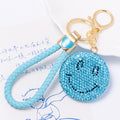 Rhinestone Smiley Face Keychain Gold Ring Braided Cord 15 Styles view 2