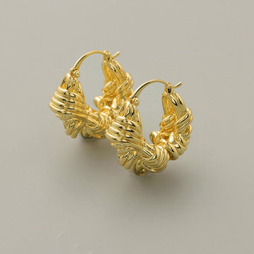 Gold Tone Woven Braided Texture Latch Hoop Earrings
