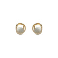 Gold CZ Pave Oval Frame White Cat Eye Stud Earrings view 5