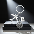 Antique Silver Airplane Passport and Compass Travel Charm Keychain view 1