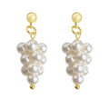Gold Tone Glass Pearl Grape Cluster Drop Stud Earrings view 5