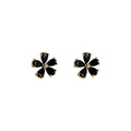 Gold Black Five Petal Flower Crystal Stud Earrings view 5