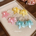 Gold Tone Hoop Earrings With Translucent Yellow Flower Drops view 4
