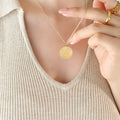 Gold Sun Moon Face Round Pendant Necklace Fine Chain Medallion view 4