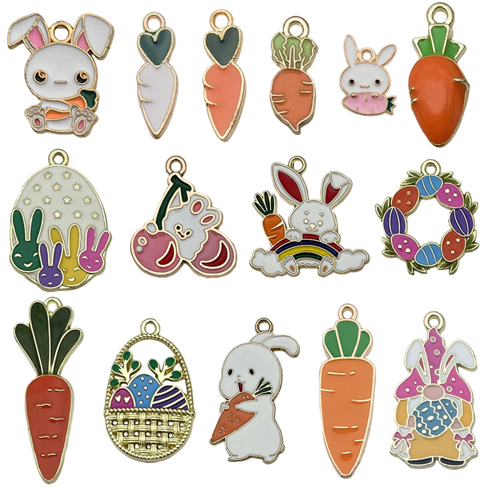 Enamel Zinc Alloy Easter Egg Bunny Carrot Rabbit Charm Pendant for DIY Keychain Jewelry Making