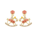 Red and White Rocking Horse Stud Earrings with Crystal Accents view 5