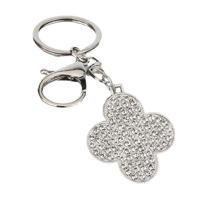Rhinestone Four-Leaf Clover Zinc Alloy Keychain Car Accessory