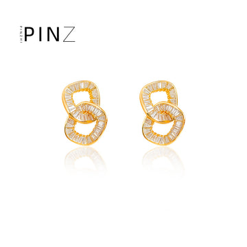 Interlocked Double Oval Baguette CZ Stud Earrings Two Tones