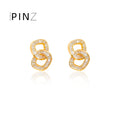Interlocked Double Oval Baguette CZ Stud Earrings Two Tones view 1