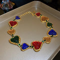 Gold Multicolor Wrinkled Heart And Oval Cabochon Necklaces view 6