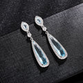 Pale Blue Long Pear-Shaped Halo Drop Earrings Silver Tone view 2